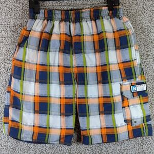Nexus Reversable Plaid and Blue Swim Trunks Elastic Waist Quick Dry Swim Shorts